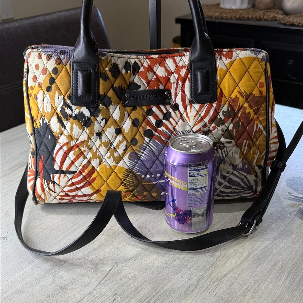 Vera Bradley Yellow and Purple Quilted Triple Compartment Crossbody/Satchel